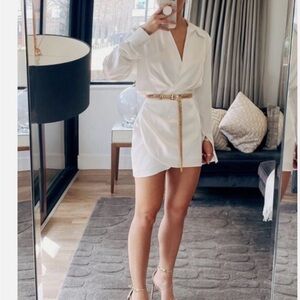 Zara White Shirt Dress with Gold Belt